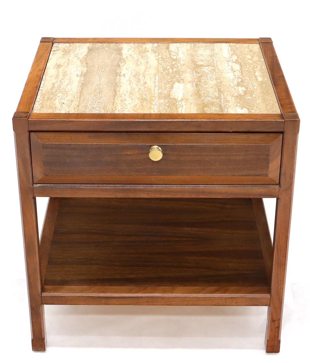 EstablishedLines John Widdicomb Solid Walnut Oak Interior Travertine Top End Table Stand
