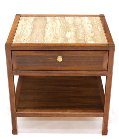 EstablishedLines John Widdicomb Solid Walnut Oak Interior Travertine Top End Table Stand