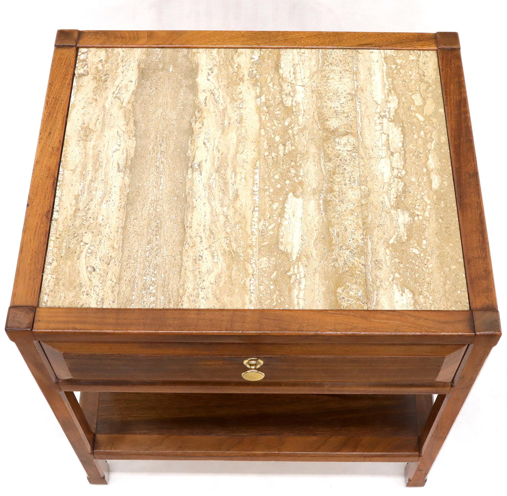 EstablishedLines John Widdicomb Solid Walnut Oak Interior Travertine Top End Table Stand