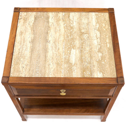 EstablishedLines John Widdicomb Solid Walnut Oak Interior Travertine Top End Table Stand