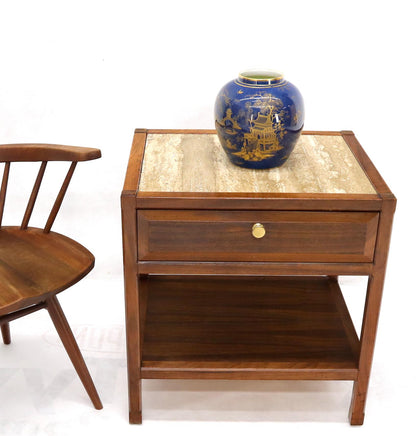 EstablishedLines John Widdicomb Solid Walnut Oak Interior Travertine Top End Table Stand