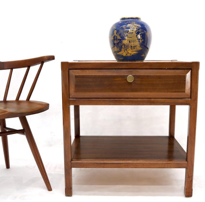 EstablishedLines John Widdicomb Solid Walnut Oak Interior Travertine Top End Table Stand