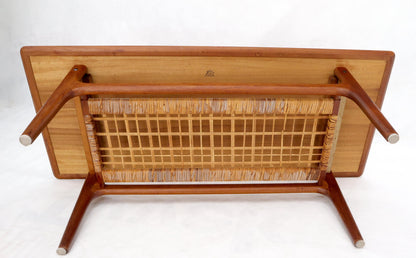 EstablishedLines Danish Teak Mid-Century Modern Rectangular Coffee Table with Cane Shelf