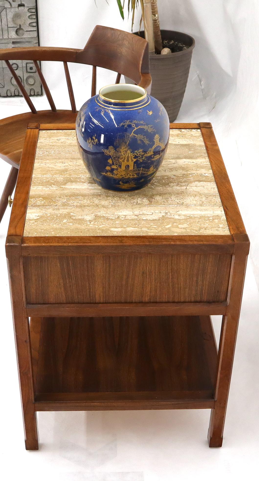 EstablishedLines John Widdicomb Solid Walnut Oak Interior Travertine Top End Table Stand