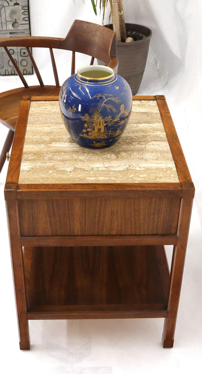 EstablishedLines John Widdicomb Solid Walnut Oak Interior Travertine Top End Table Stand