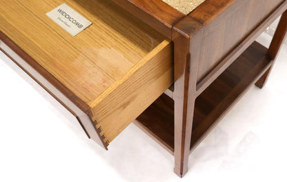 EstablishedLines John Widdicomb Solid Walnut Oak Interior Travertine Top End Table Stand