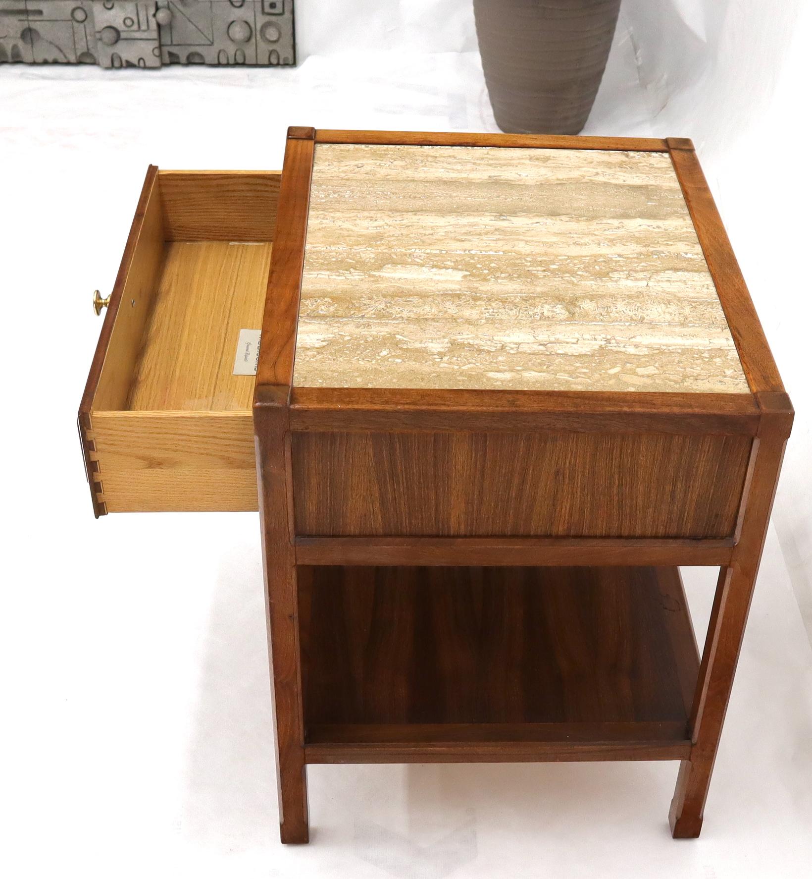 EstablishedLines John Widdicomb Solid Walnut Oak Interior Travertine Top End Table Stand