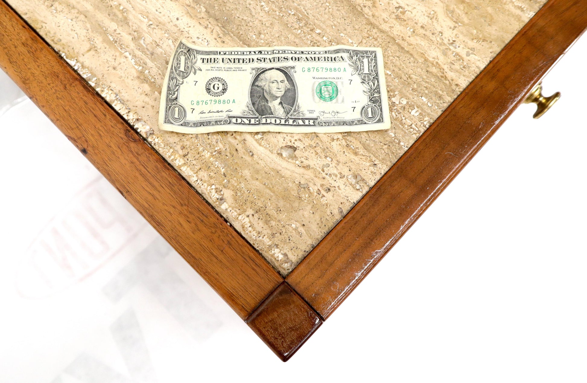 EstablishedLines John Widdicomb Solid Walnut Oak Interior Travertine Top End Table Stand