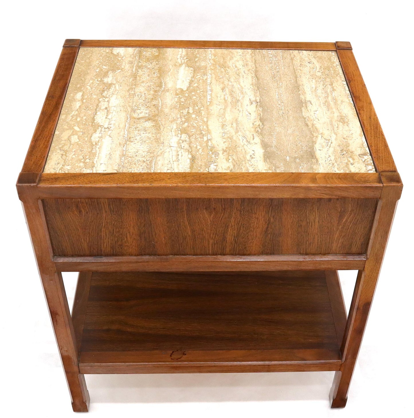 EstablishedLines John Widdicomb Solid Walnut Oak Interior Travertine Top End Table Stand