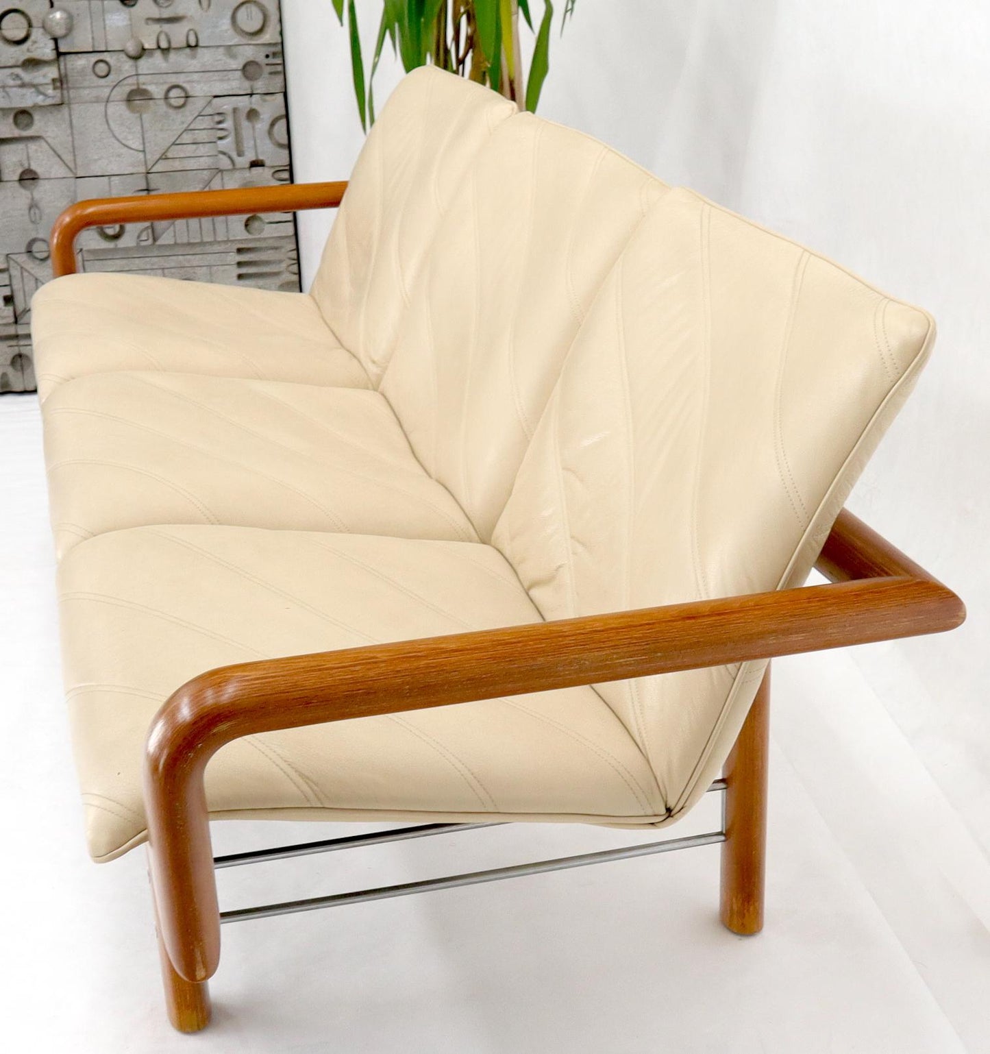 EstablishedLines Leather and Teak Midcentury Danish Modern Floating Sofa
