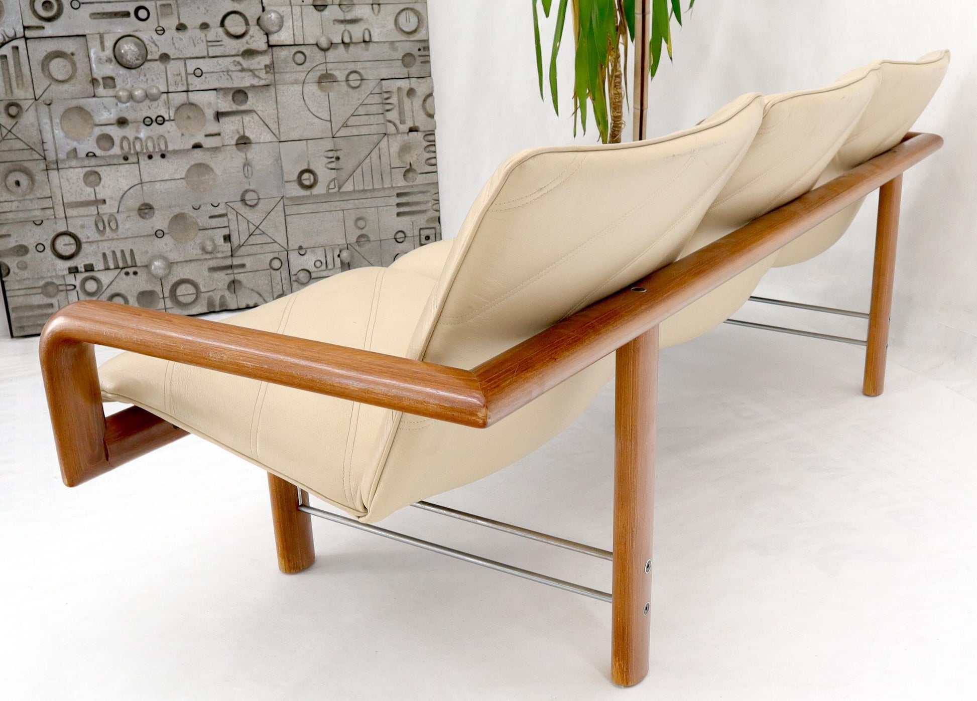 EstablishedLines Leather and Teak Midcentury Danish Modern Floating Sofa