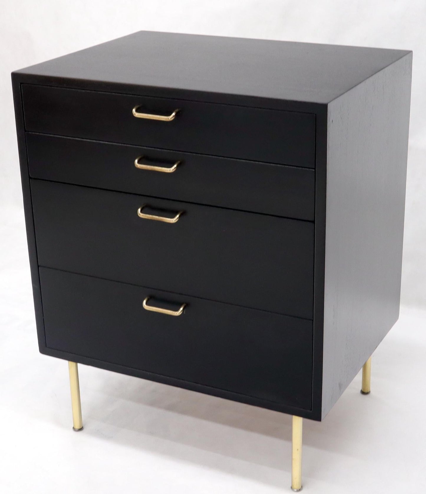 EstablishedLines Harvey Probber Black Lacquer Mahogany Brass Hardware and Legs 4 Drawer Chest