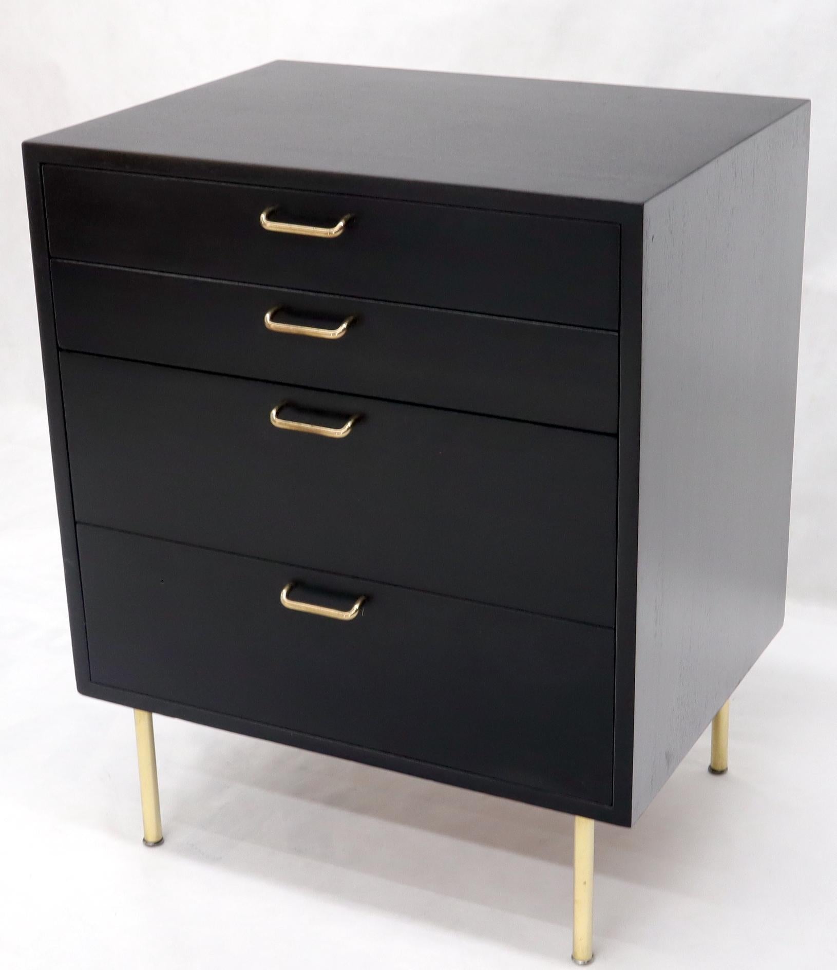 EstablishedLines Harvey Probber Black Lacquer Mahogany Brass Hardware and Legs 4 Drawer Chest