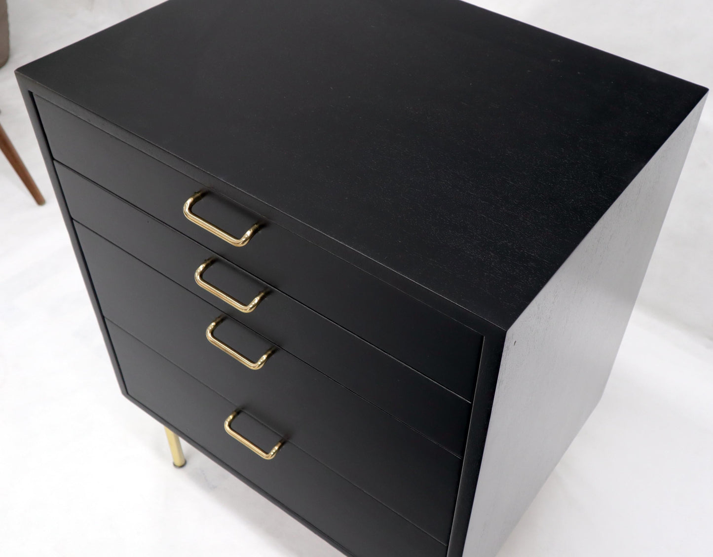 EstablishedLines Harvey Probber Black Lacquer Mahogany Brass Hardware and Legs 4 Drawer Chest