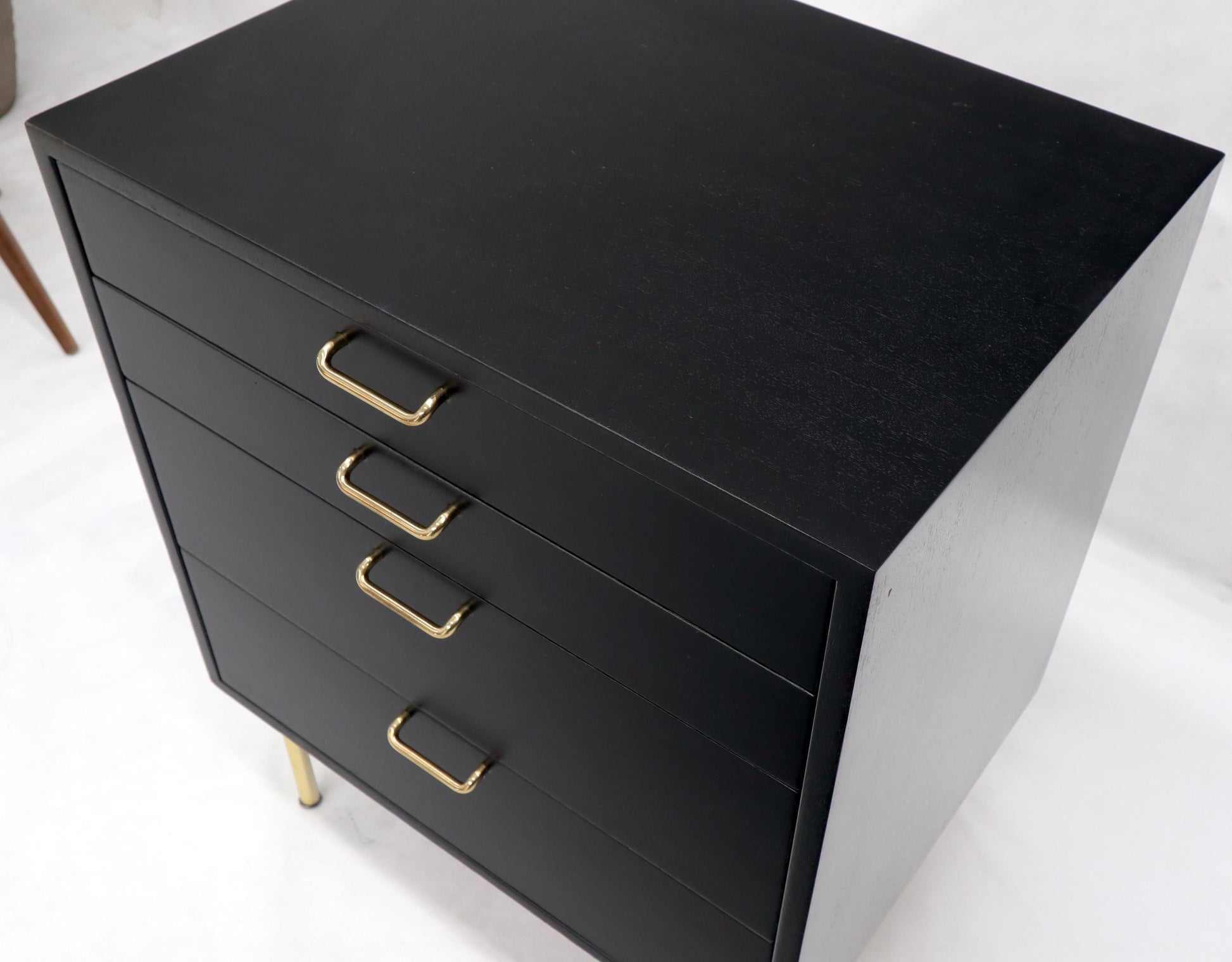 EstablishedLines Harvey Probber Black Lacquer Mahogany Brass Hardware and Legs 4 Drawer Chest