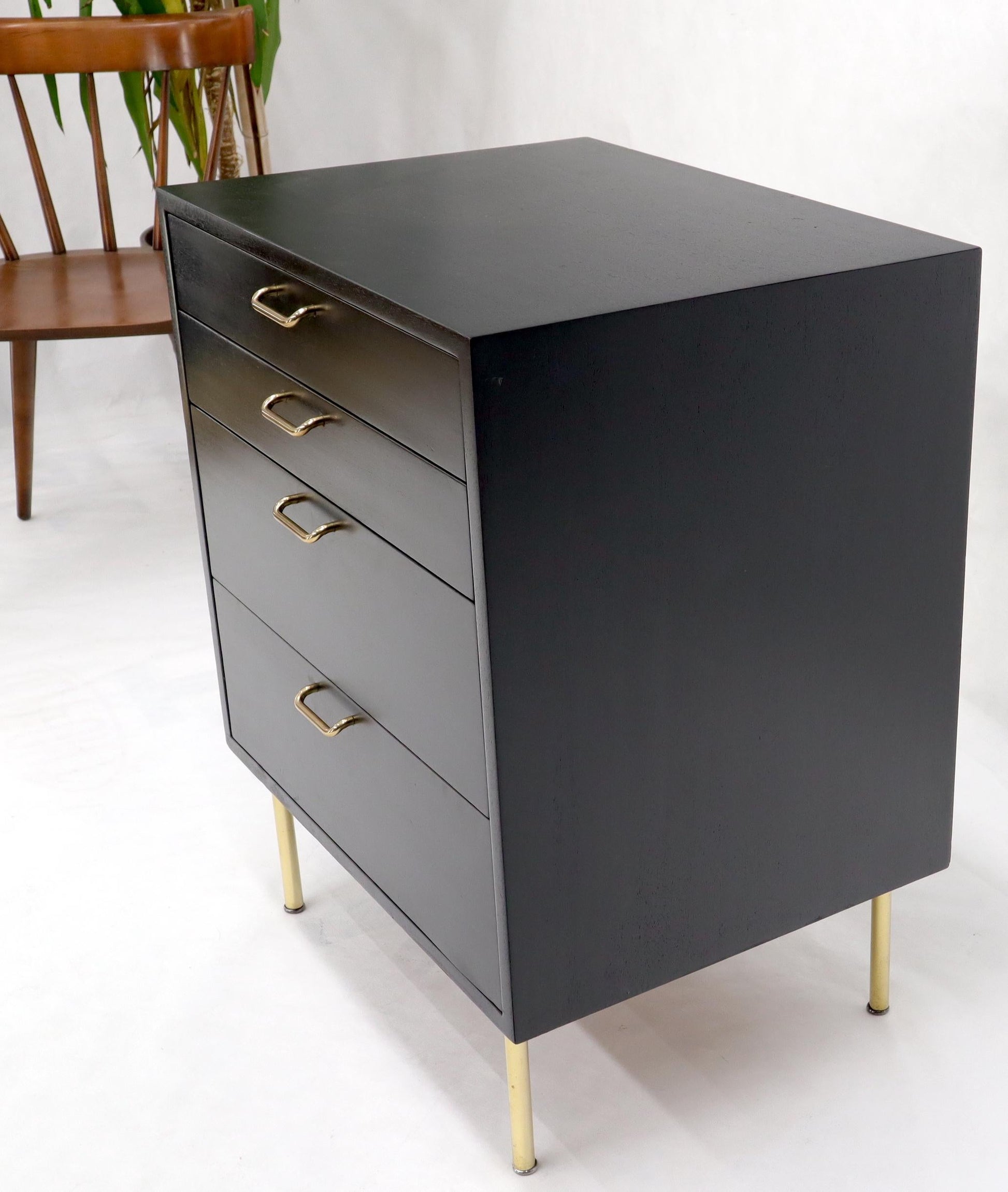 EstablishedLines Harvey Probber Black Lacquer Mahogany Brass Hardware and Legs 4 Drawer Chest