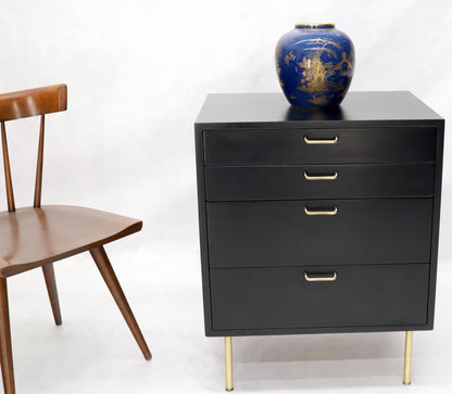 EstablishedLines Harvey Probber Black Lacquer Mahogany Brass Hardware and Legs 4 Drawer Chest