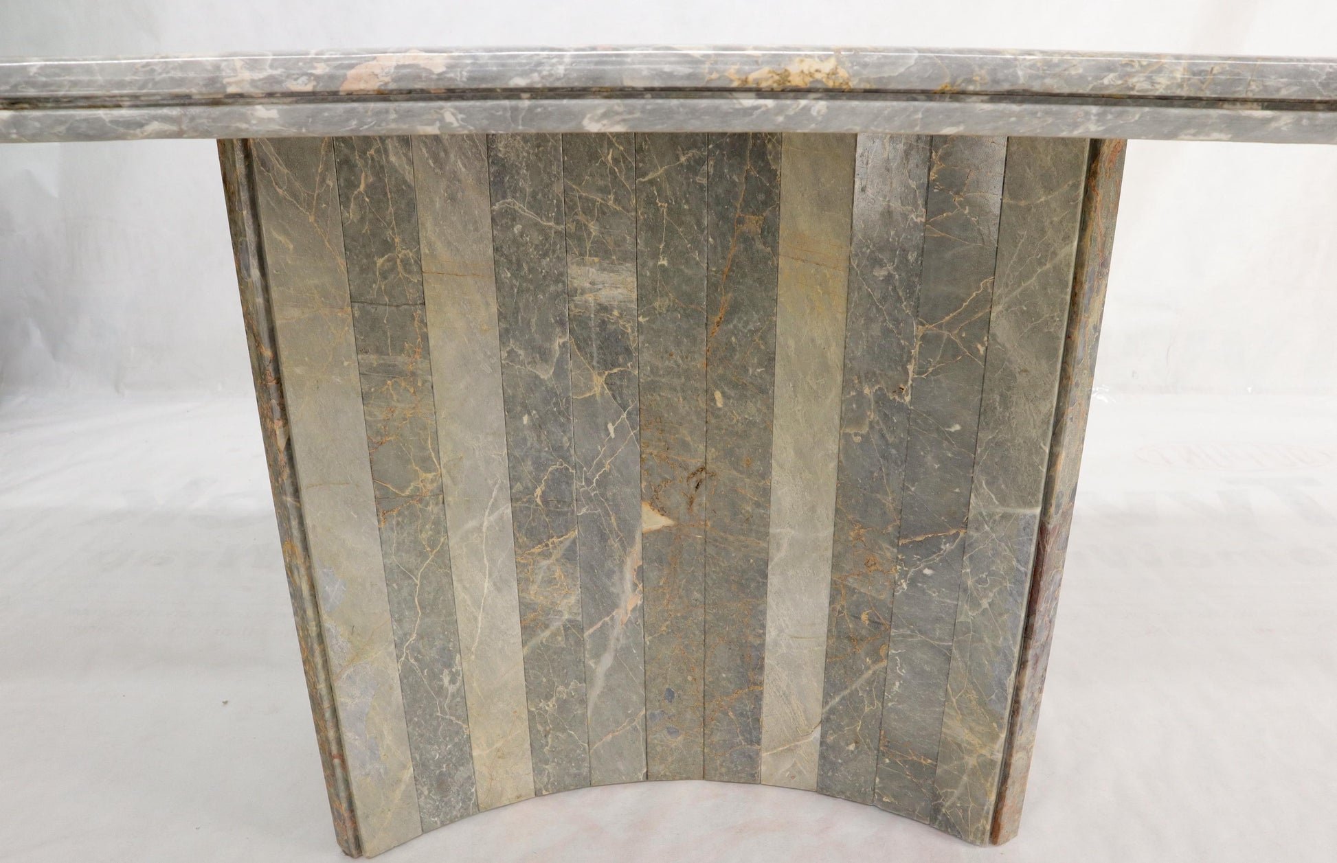 EstablishedLines Rectangle Concave Shape Large Marble-Top Single Pedestal Dining Conference Table