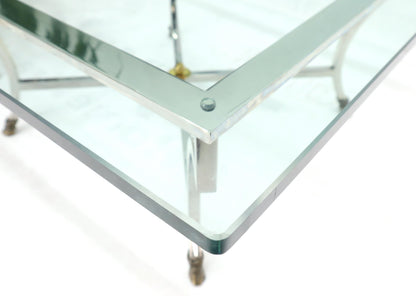 EstablishedLines Square Chrome and Brass Hoof Feet Base Thick Glass Top Coffee Table