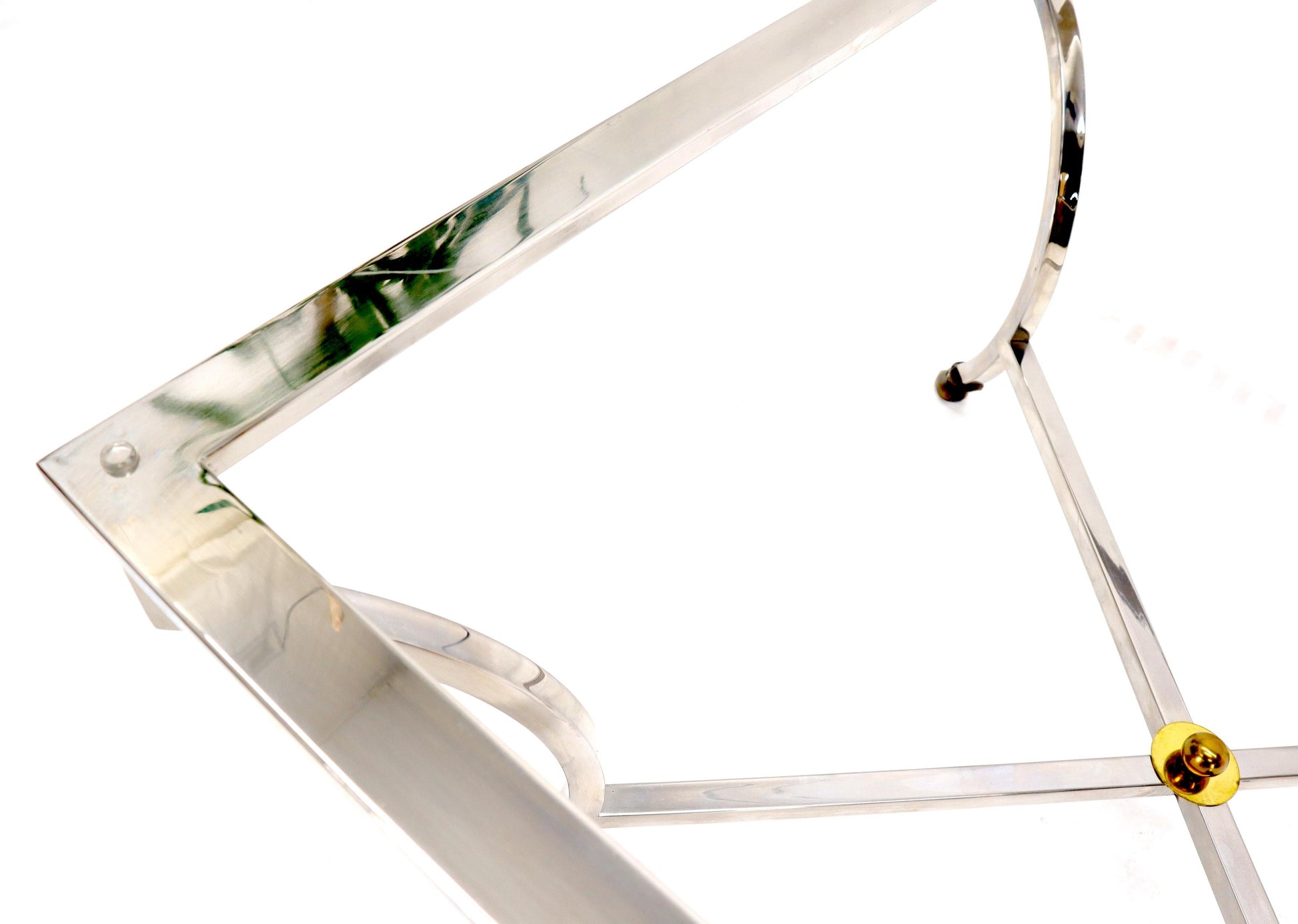 EstablishedLines Square Chrome and Brass Hoof Feet Base Thick Glass Top Coffee Table