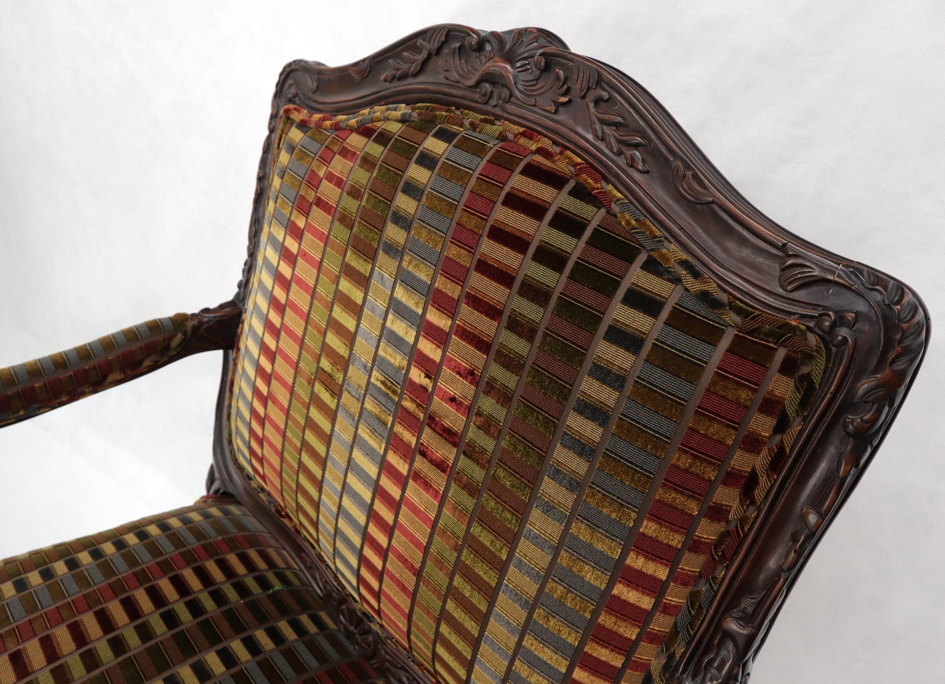 EstablishedLines Pair of Wide Carved French Provincial Style Lounge Living Room Fireside Chairs