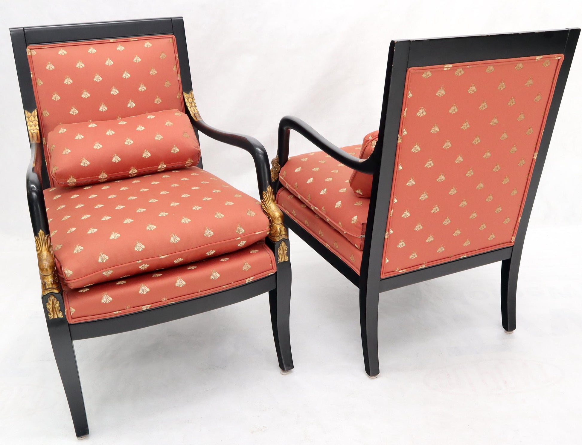 EstablishedLines Pair of Ebonized Gold Decorated Carving Frames Neoclassical Armchairs