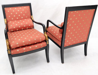 EstablishedLines Pair of Ebonized Gold Decorated Carving Frames Neoclassical Armchairs