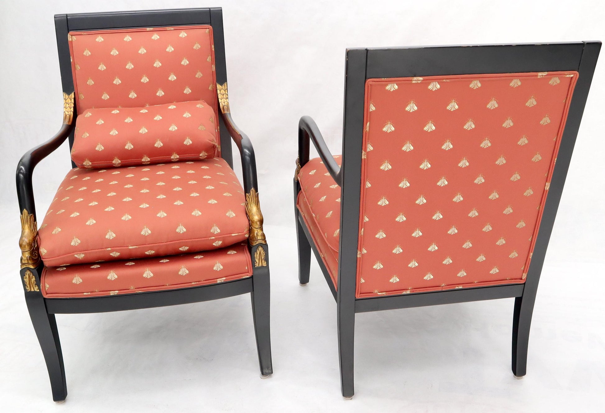 EstablishedLines Pair of Ebonized Gold Decorated Carving Frames Neoclassical Armchairs