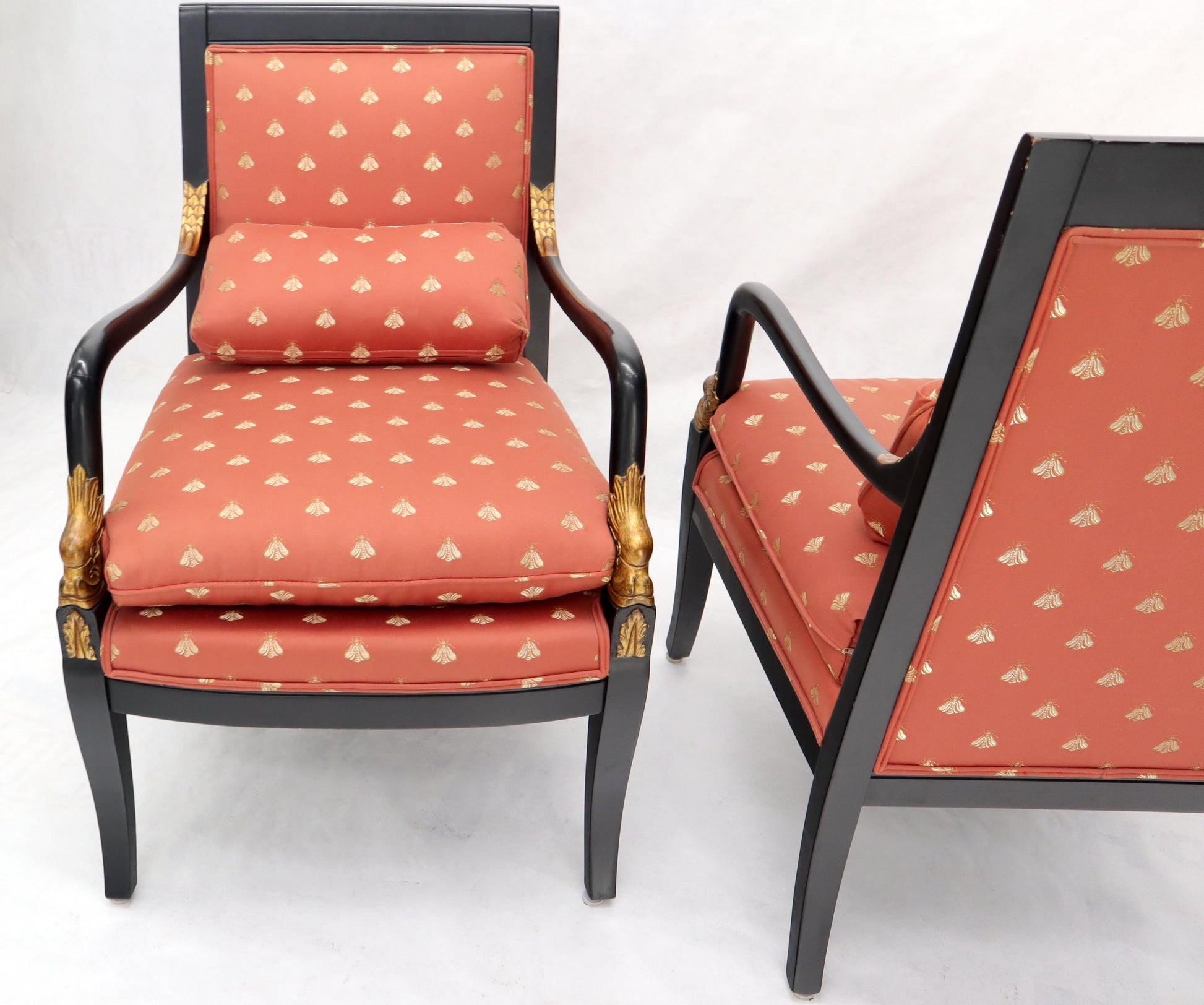 EstablishedLines Pair of Ebonized Gold Decorated Carving Frames Neoclassical Armchairs