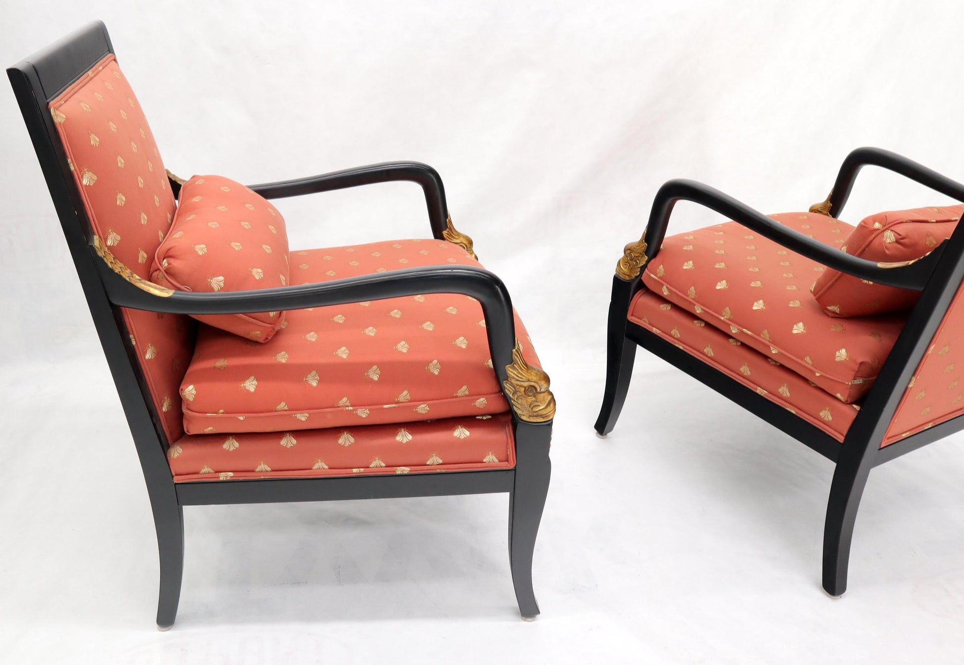 EstablishedLines Pair of Ebonized Gold Decorated Carving Frames Neoclassical Armchairs