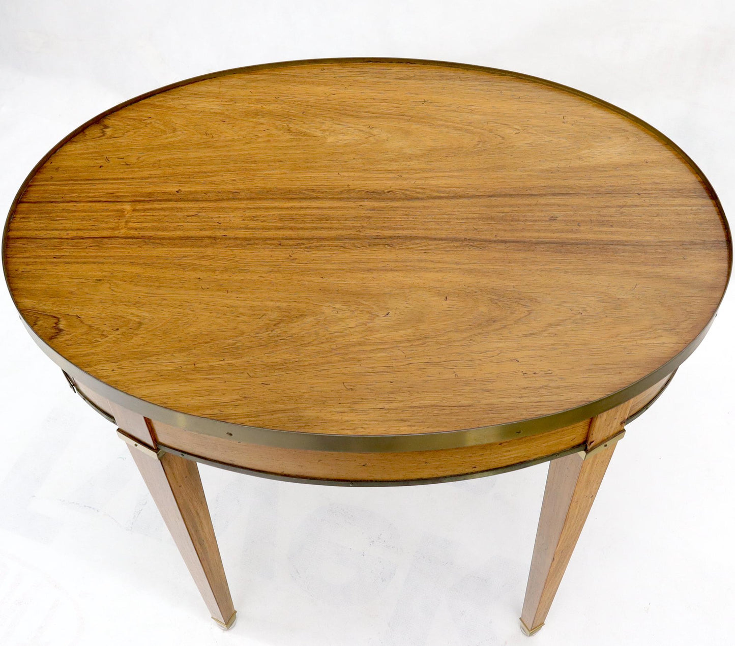 EstablishedLines Oval Brass Gallery One-Drawer End Side Table in Bleached Rosewood by Baker