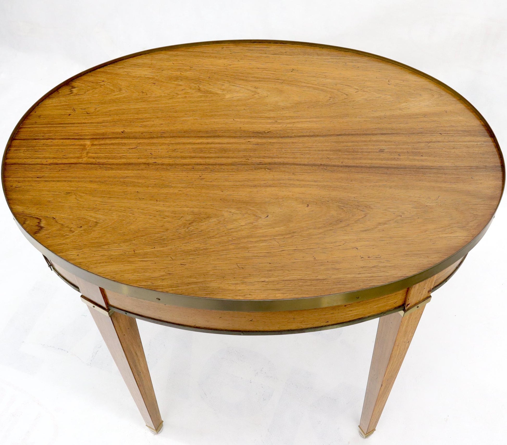 EstablishedLines Oval Brass Gallery One-Drawer End Side Table in Bleached Rosewood by Baker