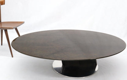 EstablishedLines Oval Grey Bird's-Eye Maple Top Heavy Steel Base Coffee Table by Saporiti
