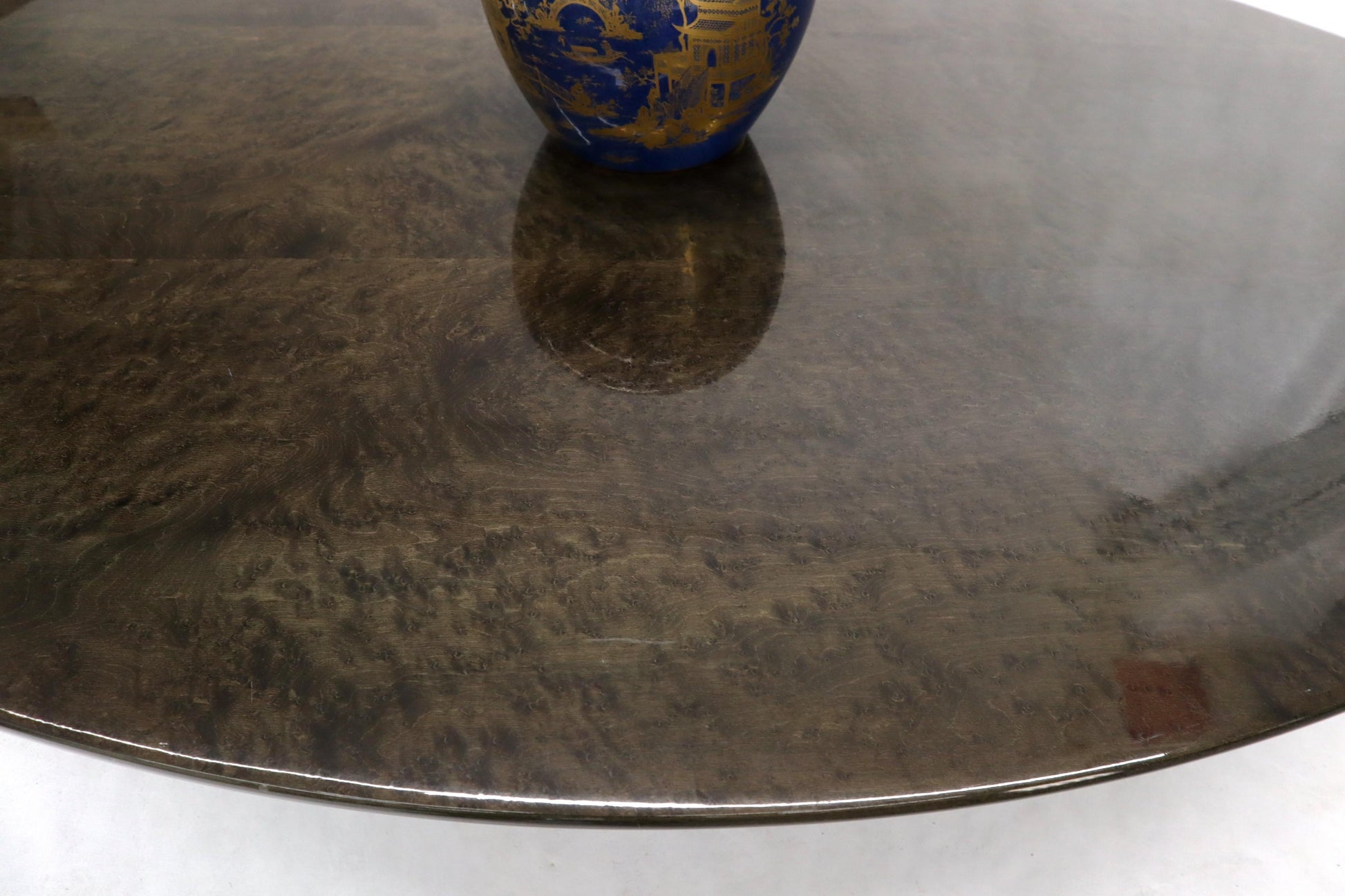 EstablishedLines Oval Grey Bird's-Eye Maple Top Heavy Steel Base Coffee Table by Saporiti