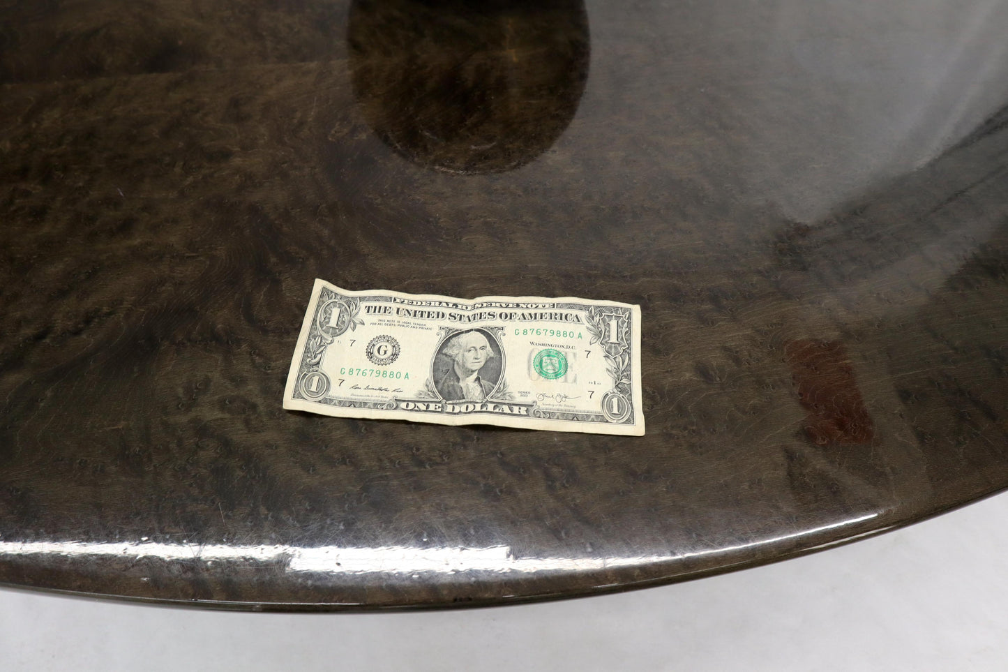 EstablishedLines Oval Grey Bird's-Eye Maple Top Heavy Steel Base Coffee Table by Saporiti