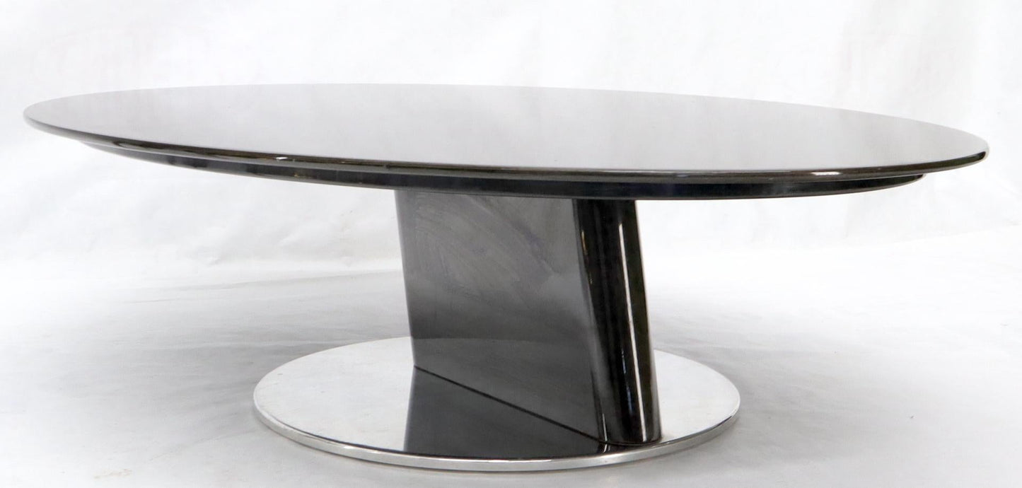 EstablishedLines Oval Grey Bird's-Eye Maple Top Heavy Steel Base Coffee Table by Saporiti