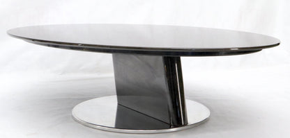 EstablishedLines Oval Grey Bird's-Eye Maple Top Heavy Steel Base Coffee Table by Saporiti