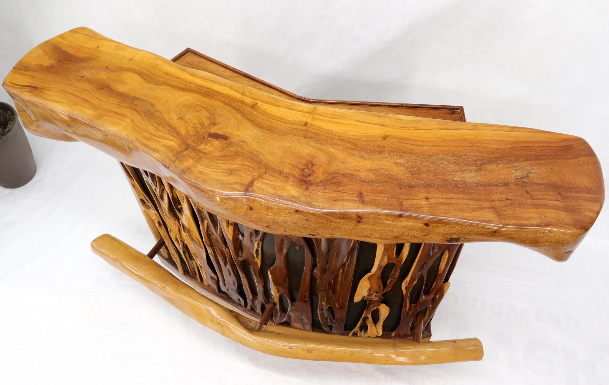 EstablishedLines Natural Organic Shape Thick Slab Top Rosewood Sides Cocktail Bar Liquor Cabinet