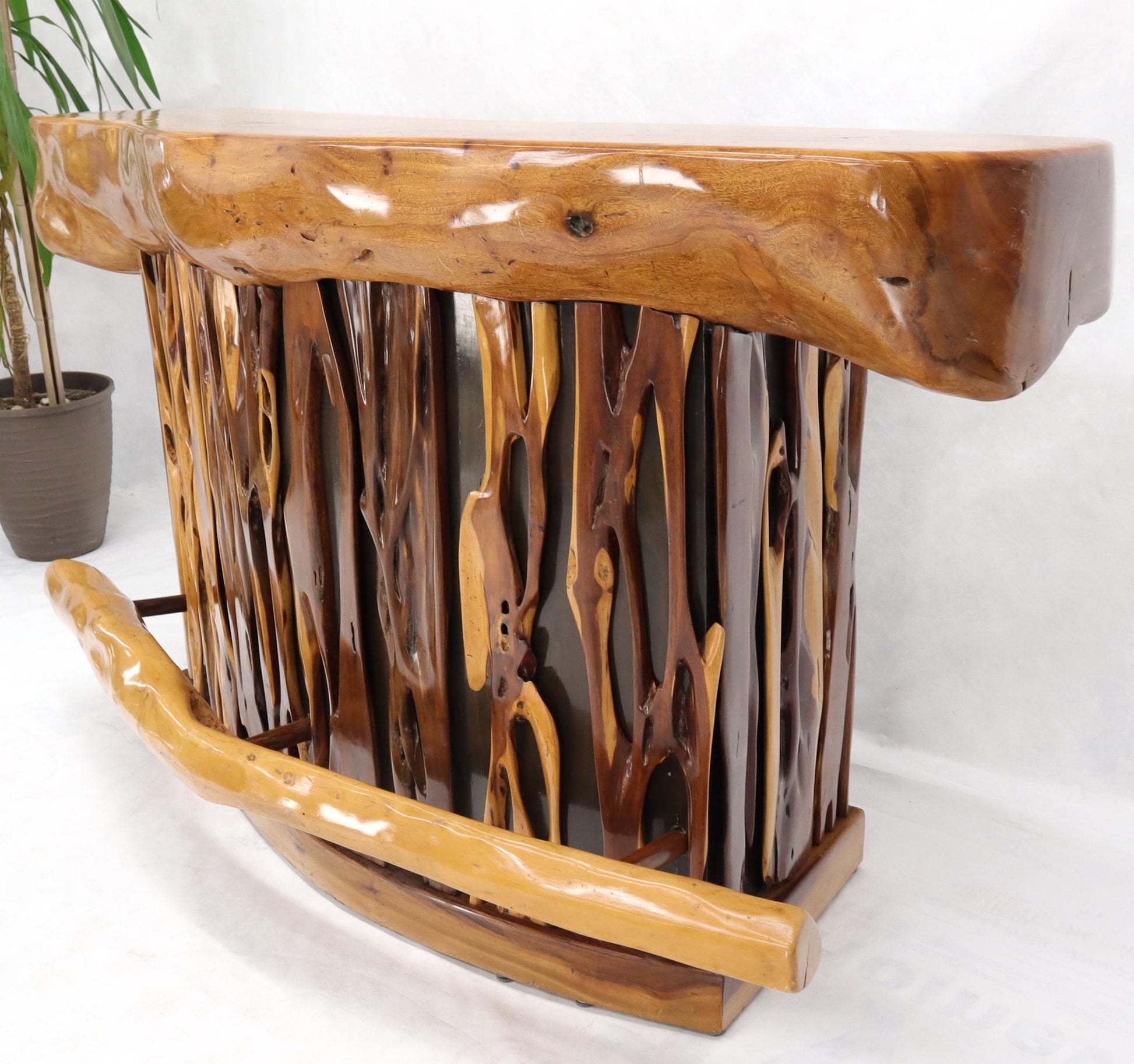 EstablishedLines Natural Organic Shape Thick Slab Top Rosewood Sides Cocktail Bar Liquor Cabinet