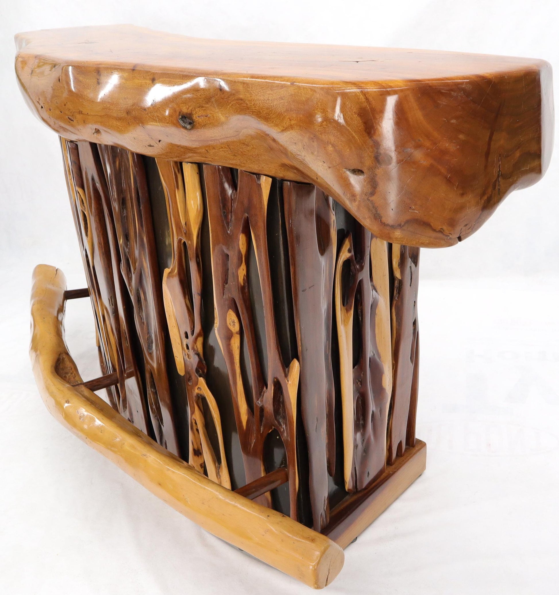 EstablishedLines Natural Organic Shape Thick Slab Top Rosewood Sides Cocktail Bar Liquor Cabinet