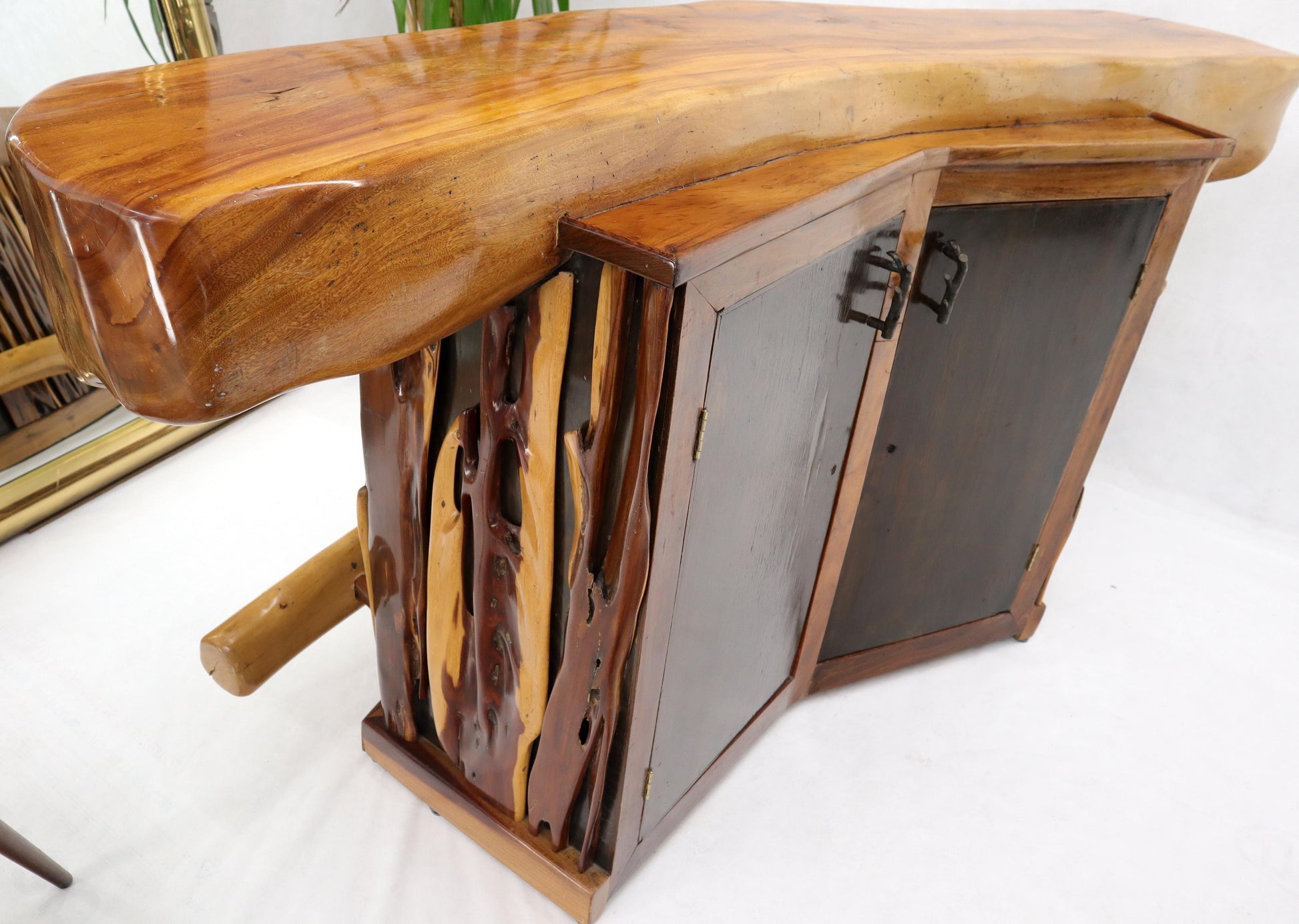 EstablishedLines Natural Organic Shape Thick Slab Top Rosewood Sides Cocktail Bar Liquor Cabinet