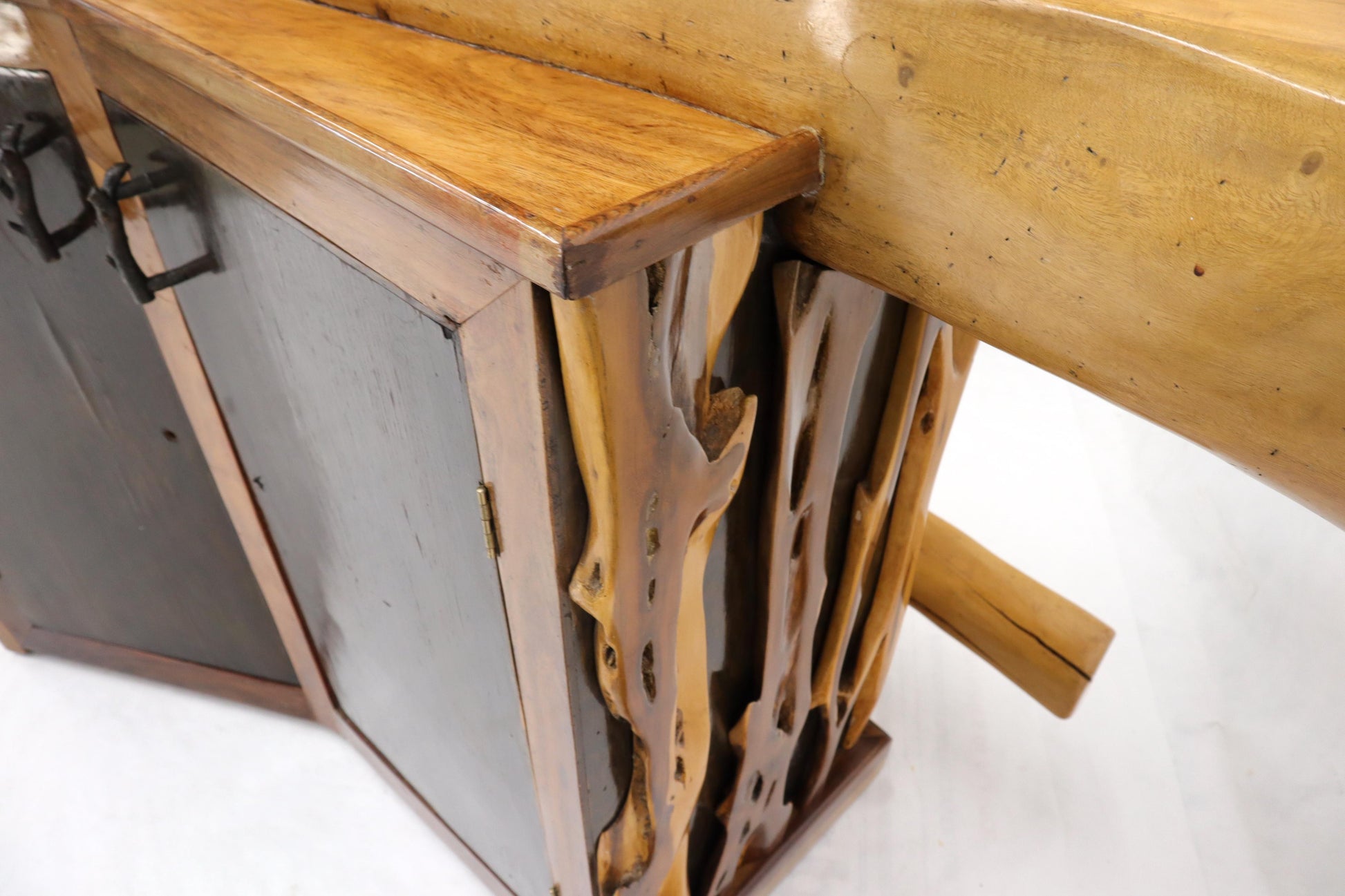 EstablishedLines Natural Organic Shape Thick Slab Top Rosewood Sides Cocktail Bar Liquor Cabinet