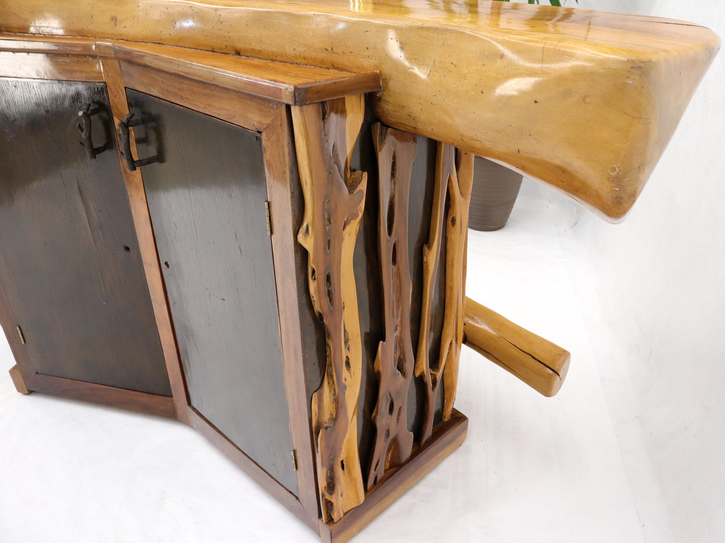 EstablishedLines Natural Organic Shape Thick Slab Top Rosewood Sides Cocktail Bar Liquor Cabinet