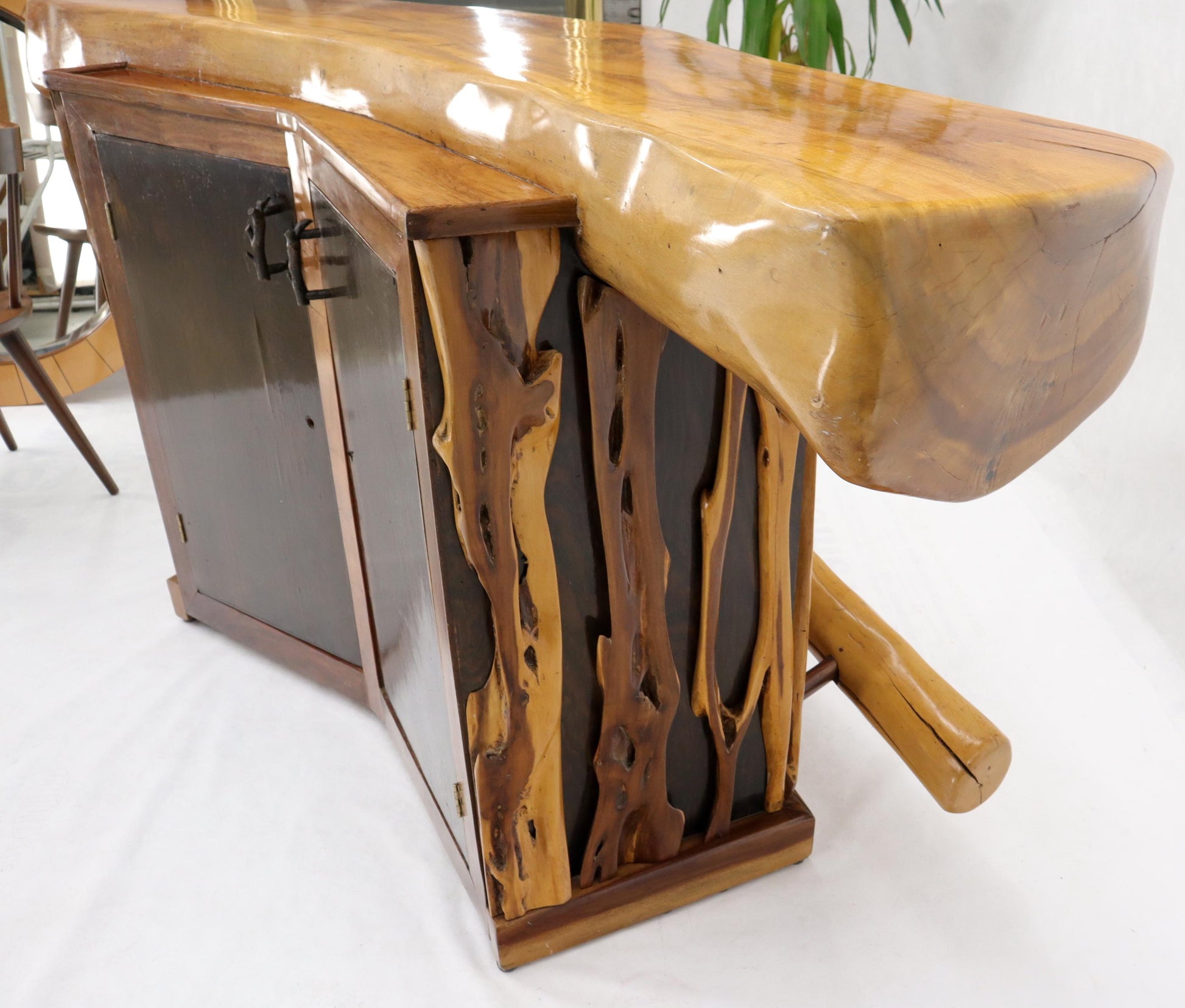 EstablishedLines Natural Organic Shape Thick Slab Top Rosewood Sides Cocktail Bar Liquor Cabinet