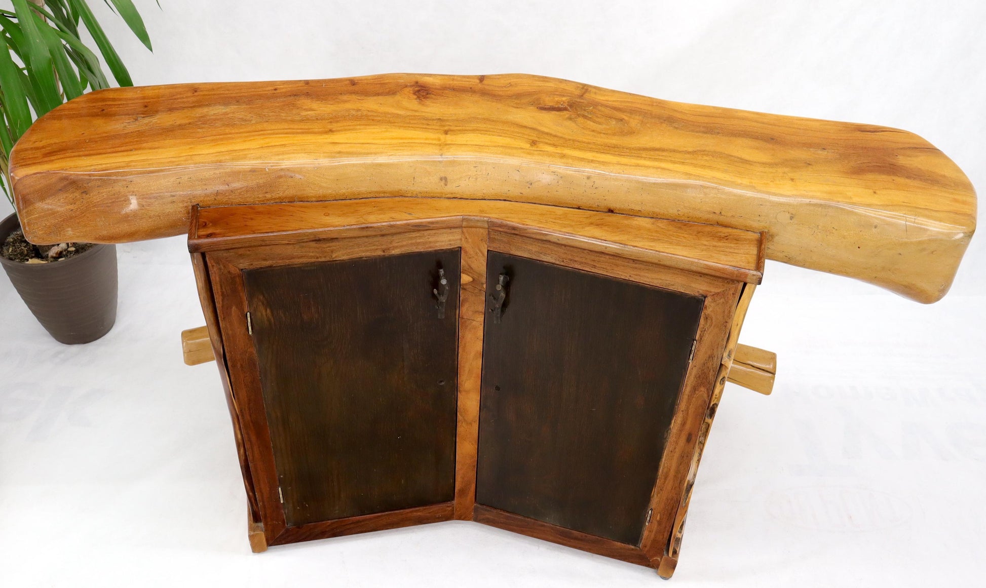 EstablishedLines Natural Organic Shape Thick Slab Top Rosewood Sides Cocktail Bar Liquor Cabinet