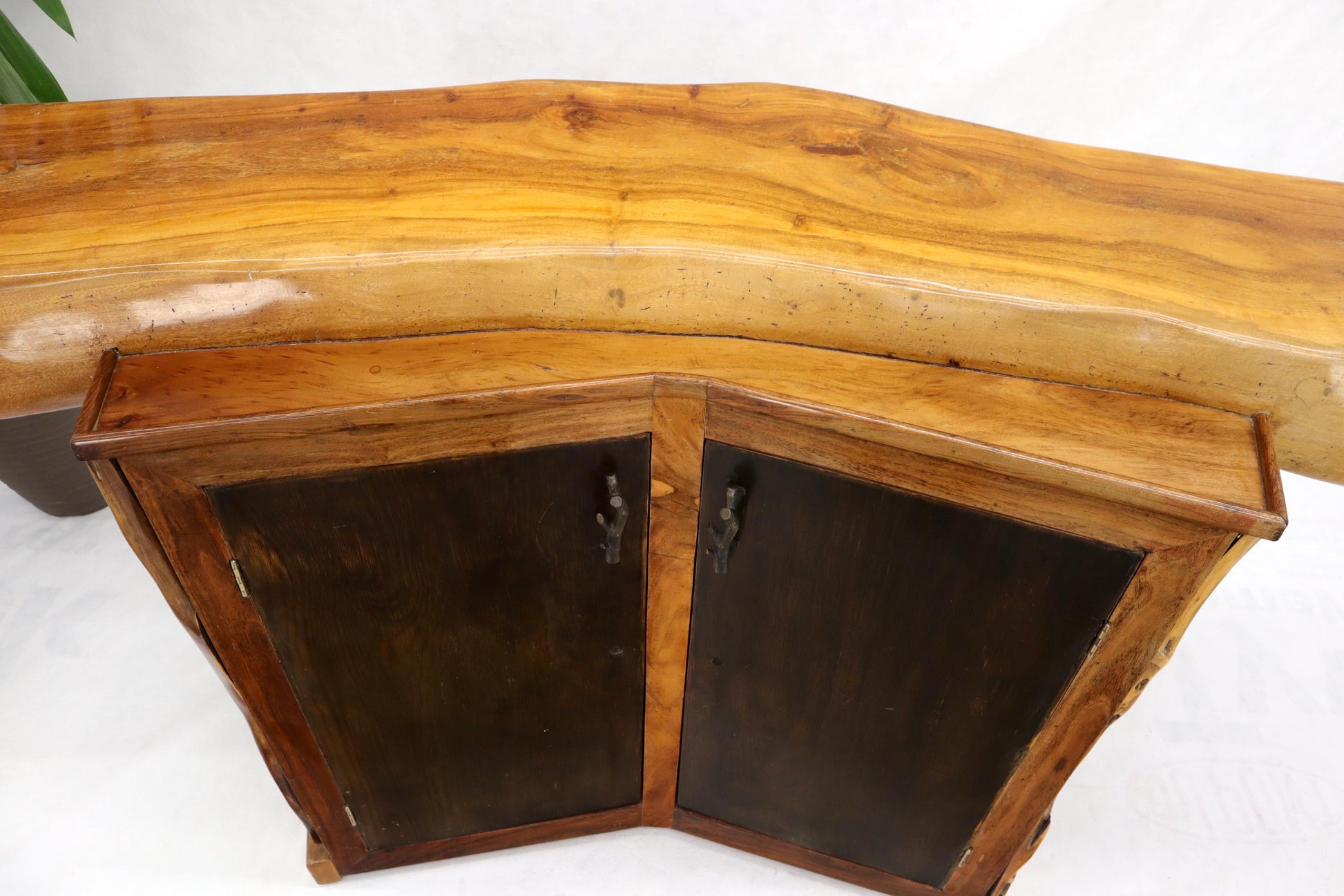 EstablishedLines Natural Organic Shape Thick Slab Top Rosewood Sides Cocktail Bar Liquor Cabinet