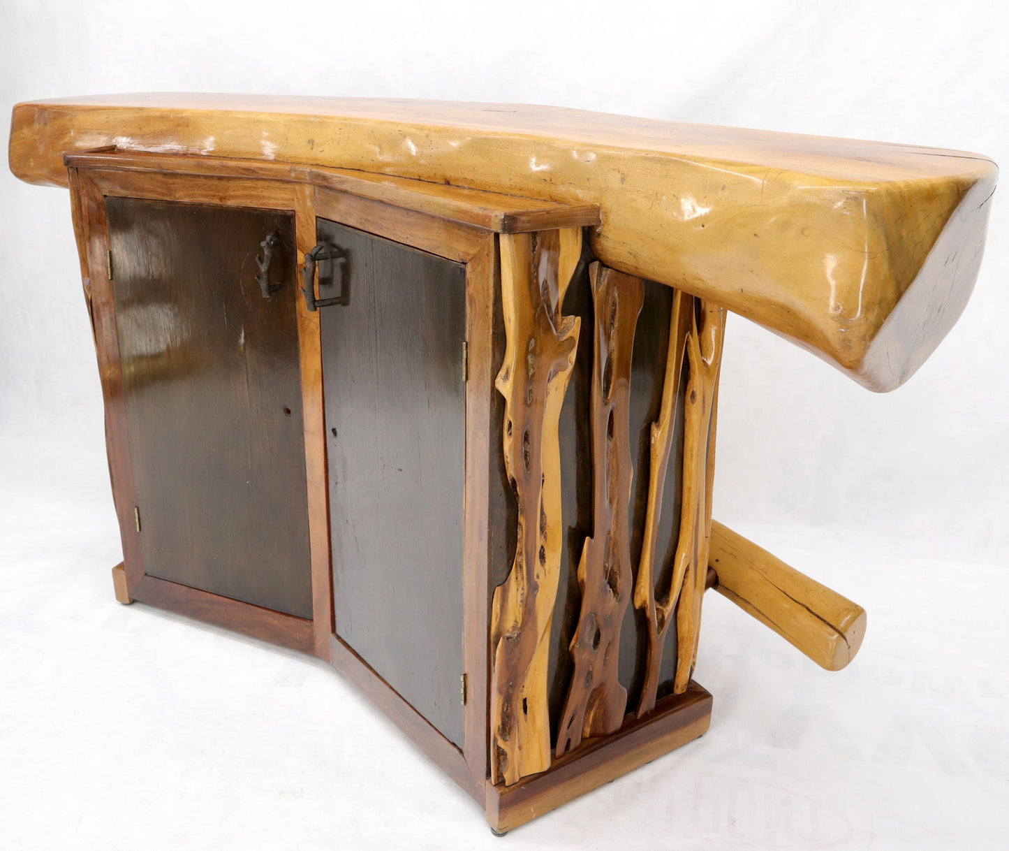 EstablishedLines Natural Organic Shape Thick Slab Top Rosewood Sides Cocktail Bar Liquor Cabinet