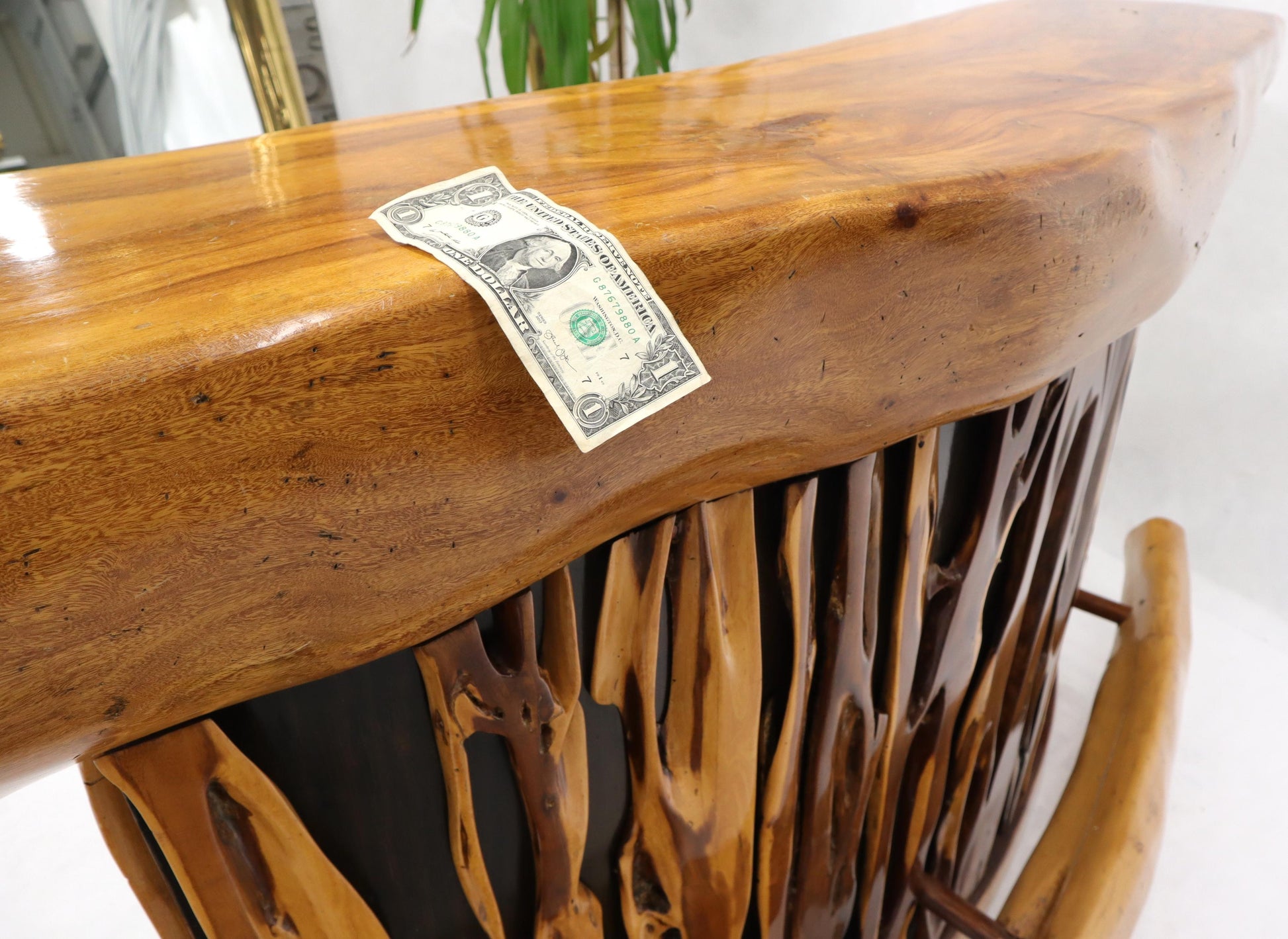 EstablishedLines Natural Organic Shape Thick Slab Top Rosewood Sides Cocktail Bar Liquor Cabinet