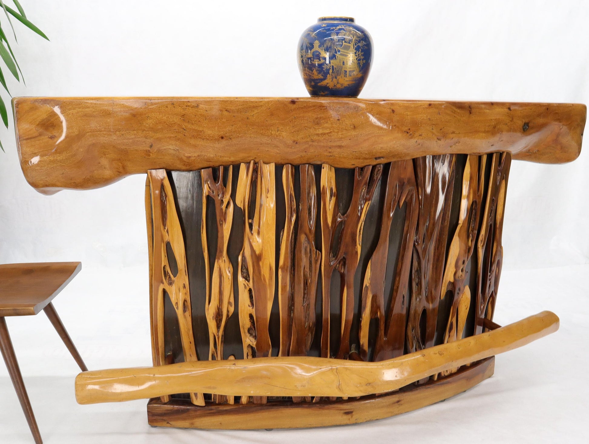 EstablishedLines Natural Organic Shape Thick Slab Top Rosewood Sides Cocktail Bar Liquor Cabinet