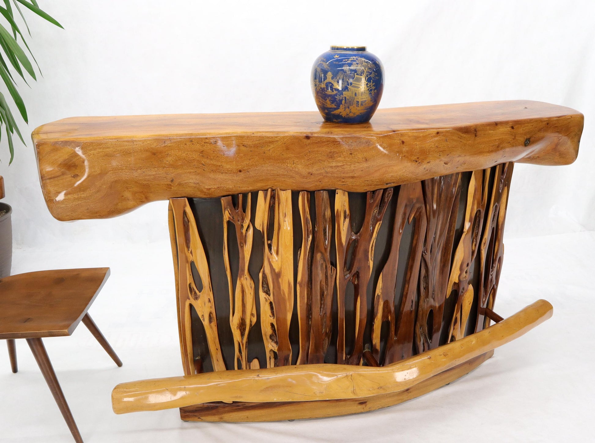 EstablishedLines Natural Organic Shape Thick Slab Top Rosewood Sides Cocktail Bar Liquor Cabinet